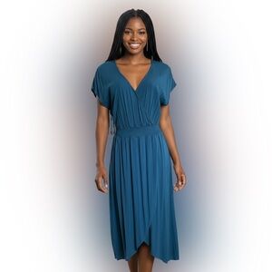 Elegant Mododoc Blue V Neck Wrap casual Dress